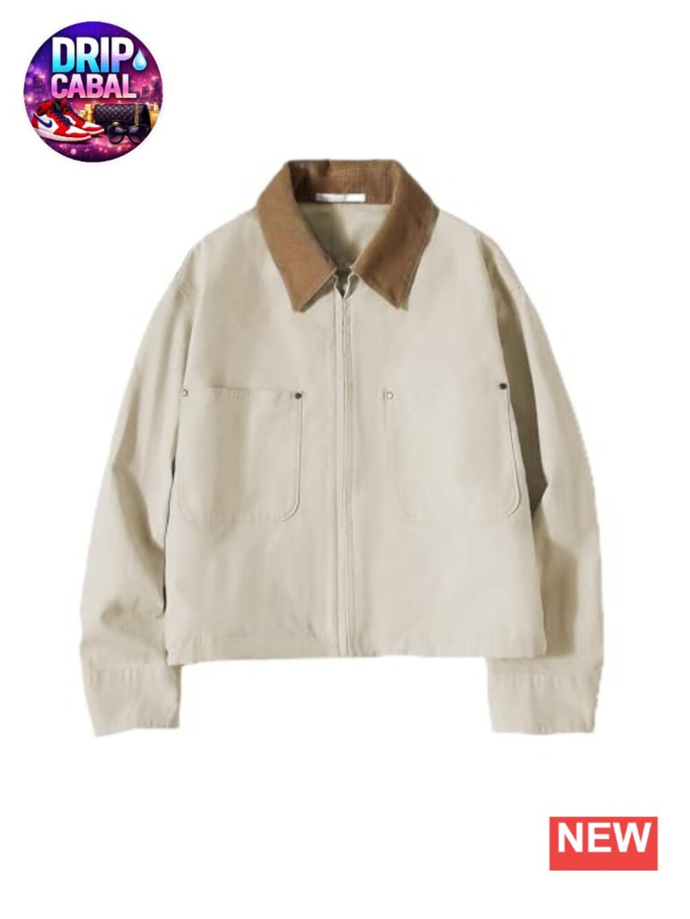 Womens Cropped Barn Jacket Corduroy Collar Utility Zip Up Cotton Canvas
